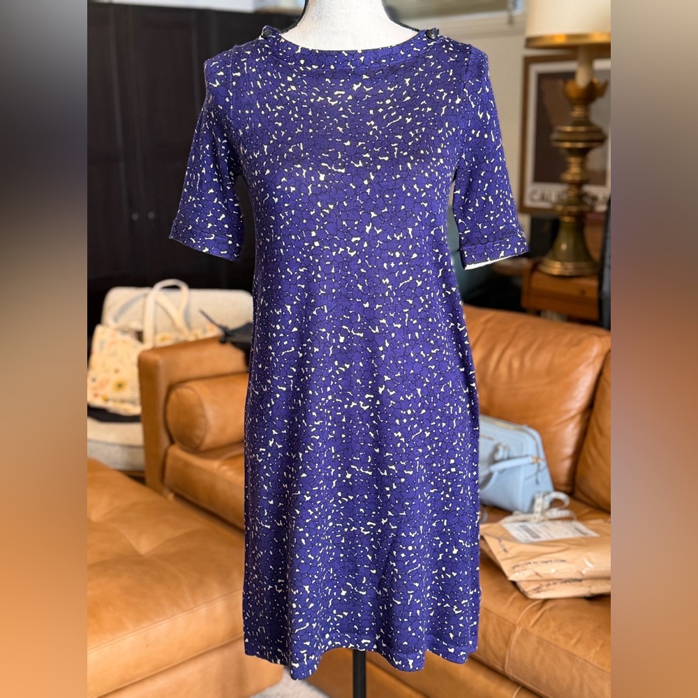 J Crew Lightweight Wool Blue Patterned Dress